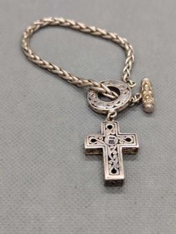 STERLING BRACELET 925 CROSS WITH COLORFUL STONES