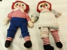 RAGGEDY ANN AND ANDY 15" BOTH ARE MUSIC BOXES SOME STAINS ON DOLLS