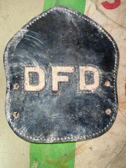 Misc Treasure Lot Incl Vintage 60lb Alfalfa Bag, Dayton Fire Dept Leather Helmet Badges and More