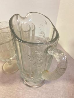 Vintage Glass Pitcher and 8 Glasses