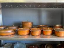 Shelf Lot of Copper Clad Stainless Brass Knob Baking Dishes w/Lids