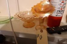 CARNIVAL GLASS BUD VASE AND CANDY DISH