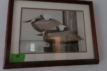 FRAMED UNDER GLASS ART LEMAY PELICANS ON DOCK 14 X 18 INCH