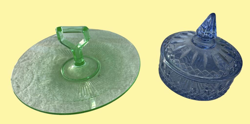 Green Depression Glass Tidbit Tray and Ice Blue