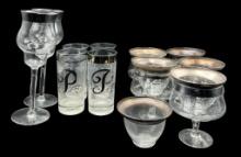 Dorothy Thorpe Silver Lined Glassware: (5)