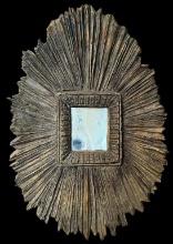 Brutalist Gilt Wooden Carved Mirror—25” x 37”