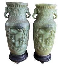 Pair of Enesco Green Resin Vases on