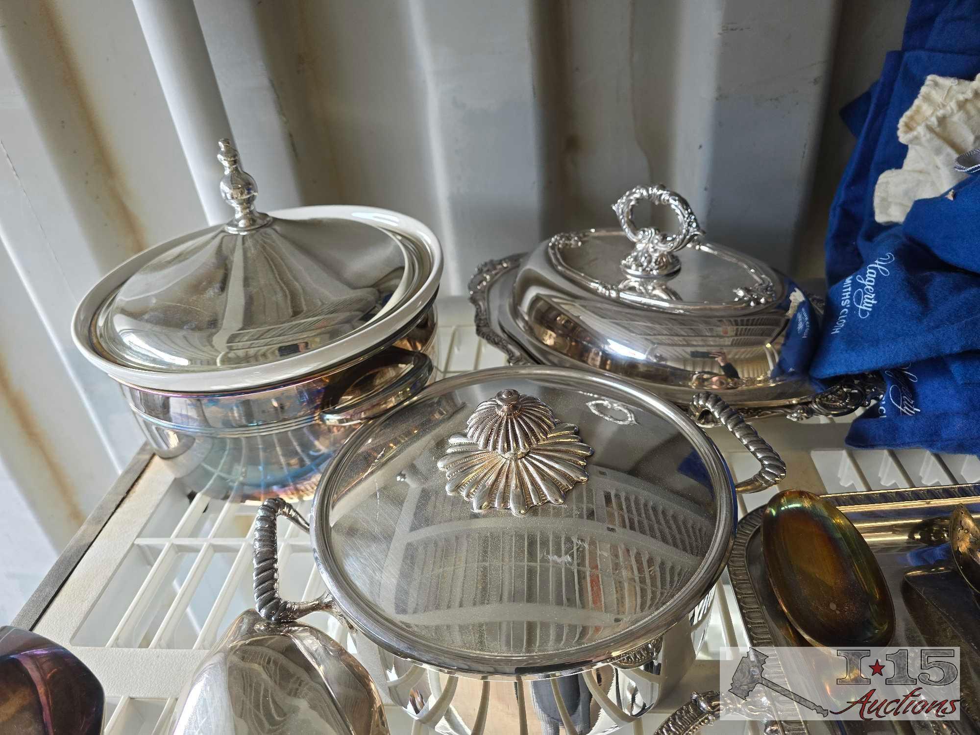 Silver Plated Serving Dishes, Utensils, Decorations