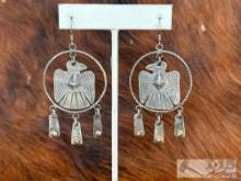 Native American VINTAGE Sterling Silver Thunderbird Earrings, 12.95g