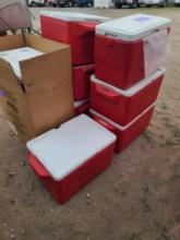 Group of Red Coleman Performance Coolers, (2) Blue Coleman Performance Coolers