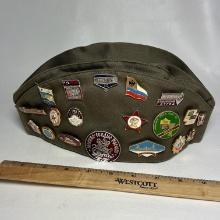 1976 Russian Armed Forces Side Cap Hat with Pins & Patches