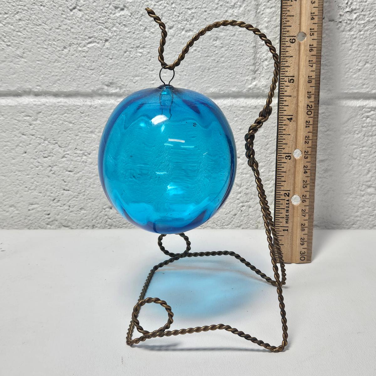 Blown Glass Ball and Gold Tone Stand