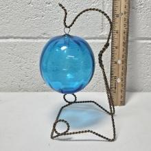 Blown Glass Ball and Gold Tone Stand