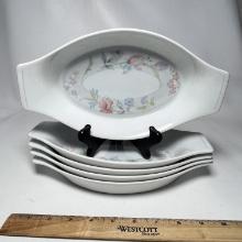 Lot of 5 American Limoges Fine Porcelain Baking Dishes with Flowers Design