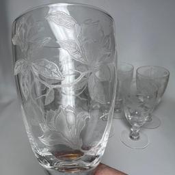 Set of 10 Etched Floral Glass Goblets