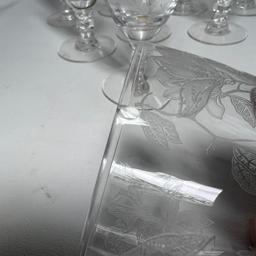 Set of 10 Etched Floral Glass Goblets