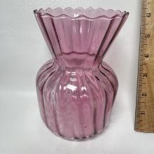 Pretty Ribbed Cranberry Glass Vase