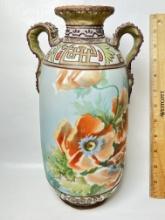 Exquisite Nippon Hand Painted Floral Applied Double Handled Vase