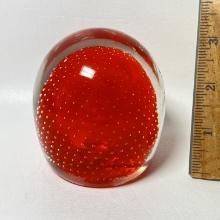 Red Art Glass Paperweight with Tiny Bubbles