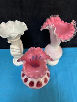 (3) vases Fenton hand vase coindot cranberry