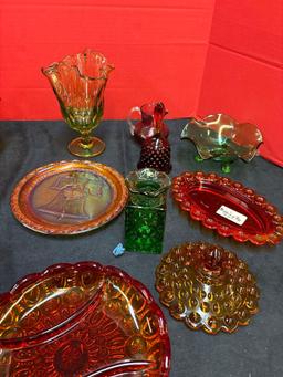 vintage red and green glass