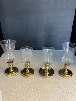 Two pair of Baldwin brass candlesticks with shades