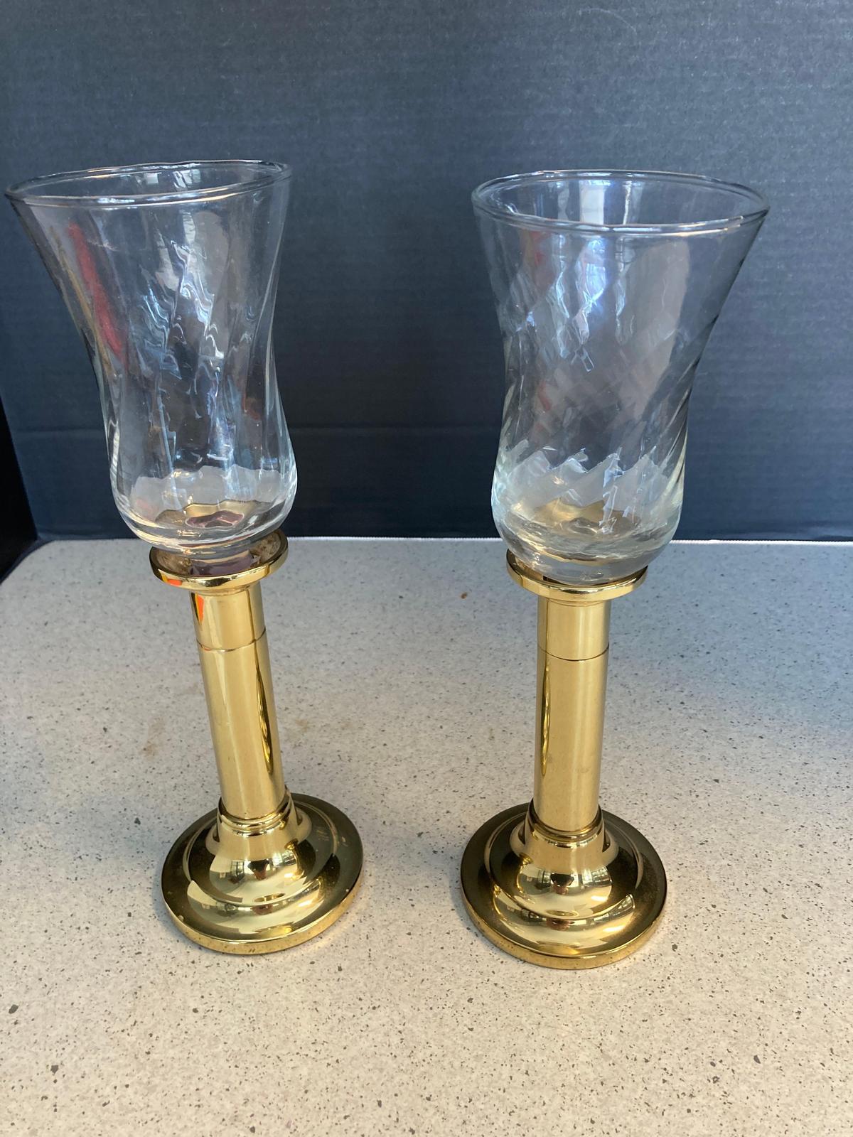 Pair of Baldwin brass candlesticks with shades