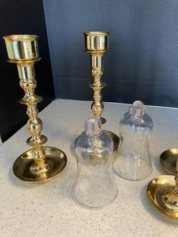 2 pair of Baldwin brass candlesticks with shades