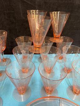 Pink depression glass parfait divided Dish water