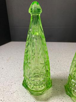 Antique luxury uranium depression glass car vases