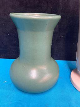 Zanesville Green vase and ivory pottery vase