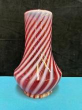 (3) Fenton cranberry spiral vase and bowls