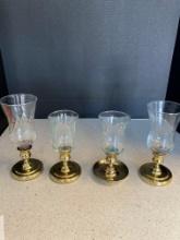 Two pair of Baldwin brass candlesticks with shades