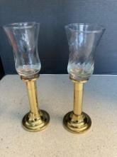 Pair of Baldwin brass candlesticks with shades