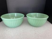 Pair of fire king Jadeite mixing bowls