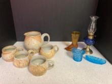 Vintage pottery set and glassware including Fenton