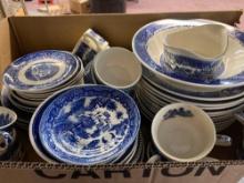 Blue willow dish set and other dishes