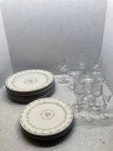 Gorham Southern charm plates and etched glassware