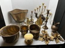 large collection of brass items buckets animals candlesticks etc.