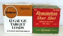 Partial Vintage Box of 9 Remington Shur Shot 16 Ga. 8 Shot and Full Box Eclipse 12 Ga. 8 Shot Target