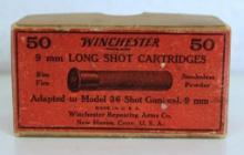 Partial Vintage Two Piece Box 47 Rounds Winchester 9 mm Long Shot Cartridges Ammunition...