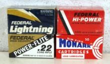 4 Different Full Vintage Boxes Federal .22 LR Cartridges Ammunition - 1 Box Lightning, 1 Box