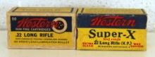 2 Different Full Vintage Boxes Western .22 LR Cartridges Ammunition - 1 Super-X HP, 1 Western