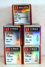 5 Full Boxes Hornady...Bullets for Reloading - 4 Boxes 40 gr. V-Max .22 Cal., 1 Box .22 Cal. 55 gr.