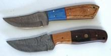 2 Damascus Steel Fixed Blade Knives with Leather Sheaths, 8" Overall -...Hand made Damascus steel