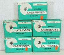 5 Full Boxes Made in Russia 7.62x54R Hunting Cartridges Ammunition...