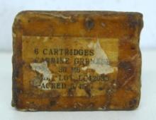 Military Box Containing 6 Cartridges Cal. .30 M6 Carbine Grenade Packed 5/45 Ammunition - Box Coated