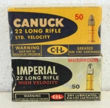 2 Different Vintage Boxes C-I-L .22 LR Cartridges Ammunition - Full Canuck & Partial of 45