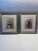 2 Pc Print Pictures In Gold Color Plastic Frame