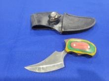 Knife w/ Muti-Colored Handle & Sheath Small hand knife with muti-colored wooden handle and leather c
